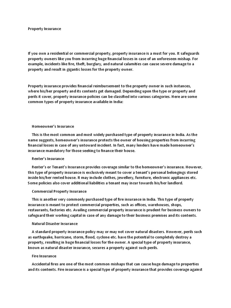 Property Insurance PDF Insurance Property Insurance