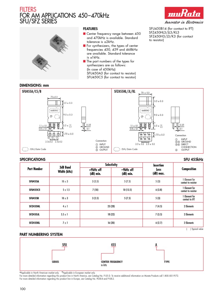 SFU455A/B Filters Datasheet | PDF | Engineering Tolerance | Resistor