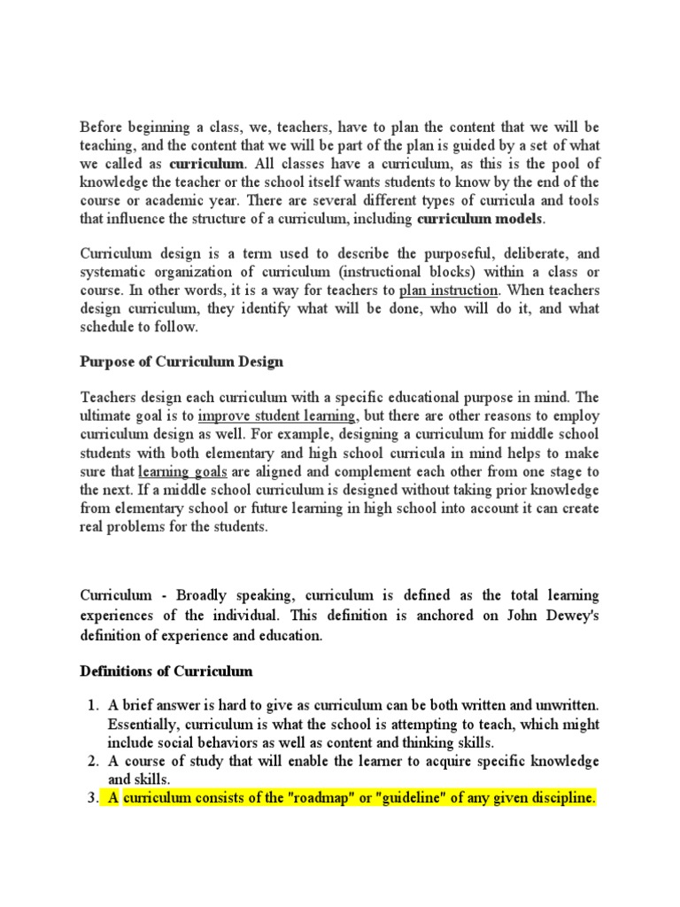 Curriculum Design Pdf Curriculum Teachers
