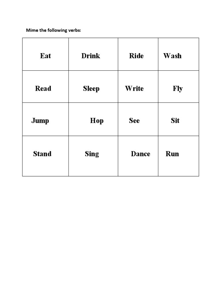 Mime Action Verbs List | PDF