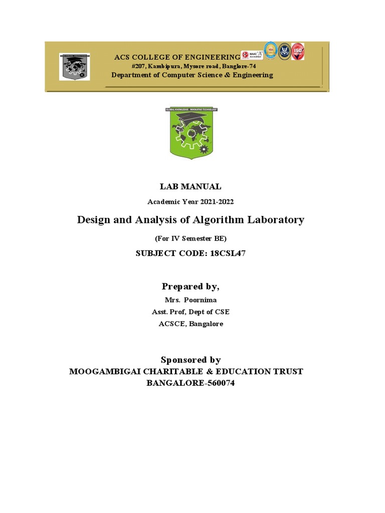 Daa (18CSL47) PDF Discrete Mathematics Theoretical Computer Science