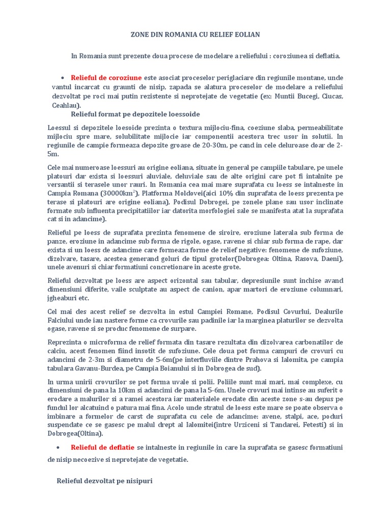 Zone Din Romania Cu Relief Eolian | PDF