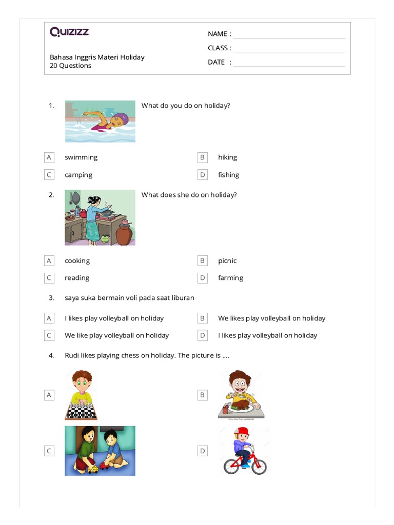 Bahasa Inggris Materi Holiday Kelas 6 Sd Pdf Hobbies Recreation