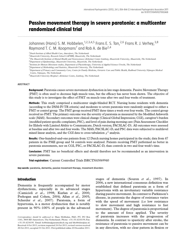 Passive Movement Therapy in Severe Paratonia | PDF | Anatomical Terms ...