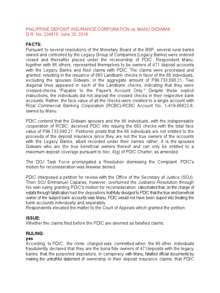 Philippine Deposit Insurance Corporation vs Manu Gidwani PDF