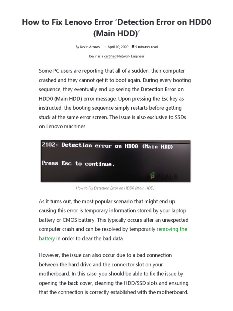 How To Fix Lenovo Error 'Detection Error On HDD0 (Main HDD) ' PDF