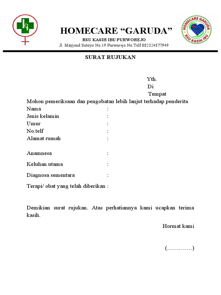 Contoh Surat Rujukan RSU Kasih Ibu | PDF