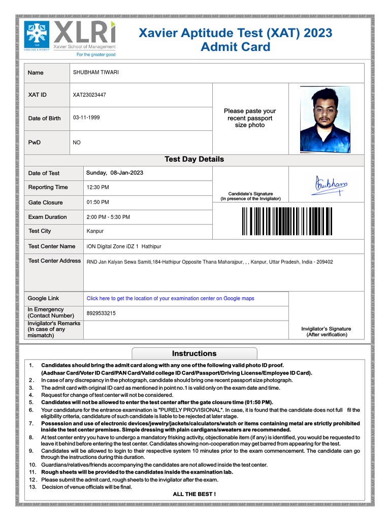 XAT 2023 Exam Instructions and Details | PDF