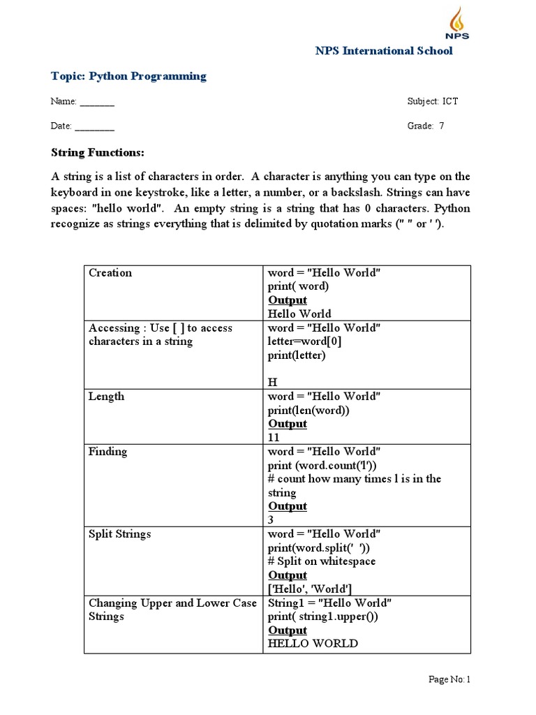 Grade 7-ICT-Python - Asynchronous Learning | PDF | String (Computer ...