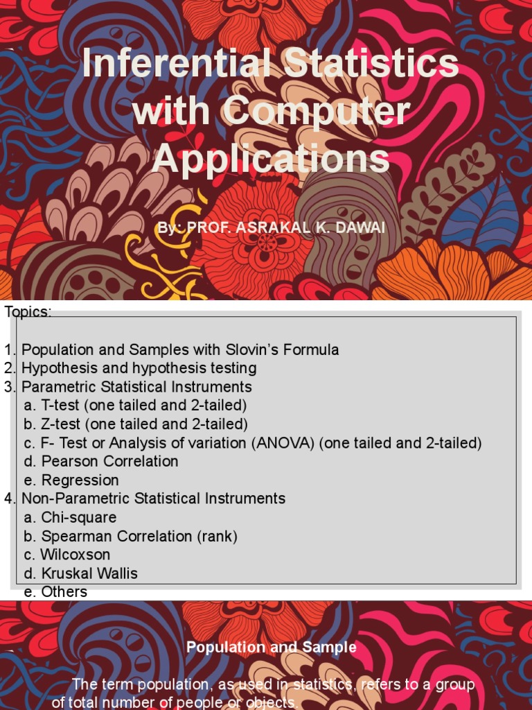 Inferential Statistics With Computer Application Lesson 1 | PDF ...