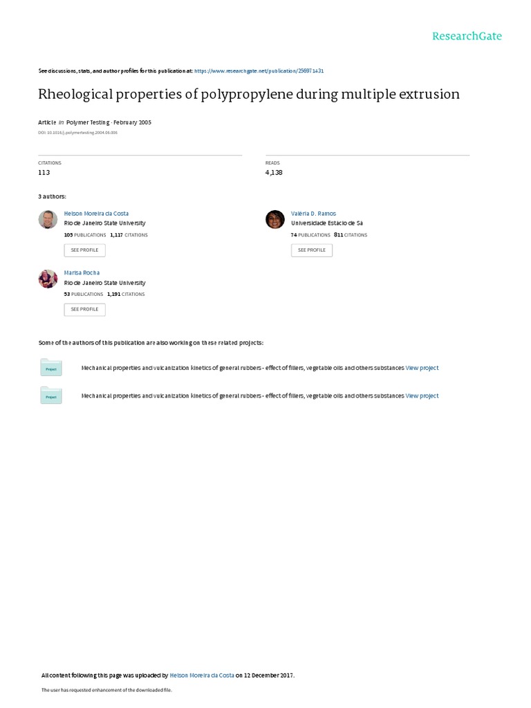Rheological Properties of Polypropylene During Mul PDF Polymers