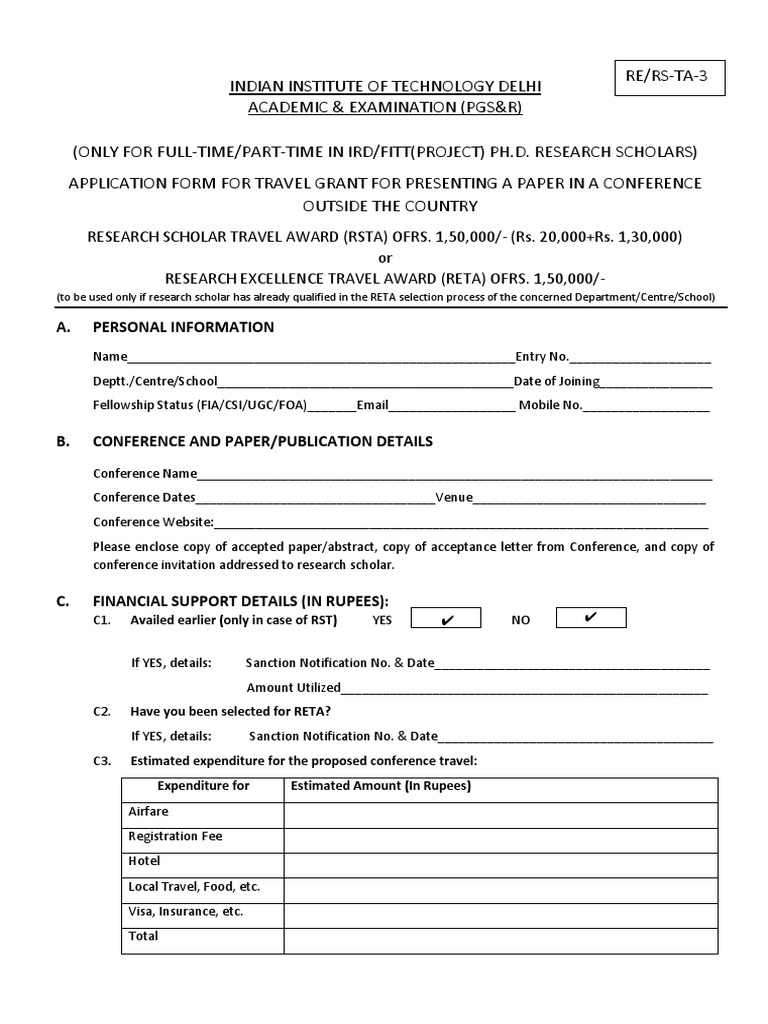 RSTA Travel Grant Application Form | PDF | Government