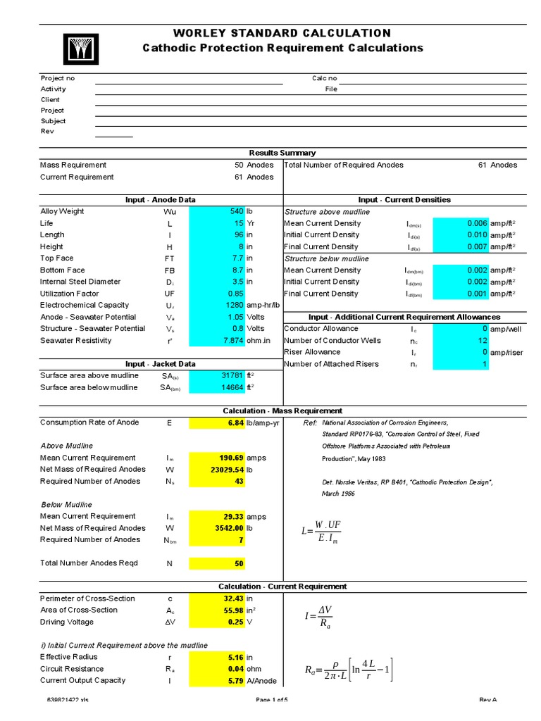 Cathodic Protection Calculation PDF Anode Electrochemistry