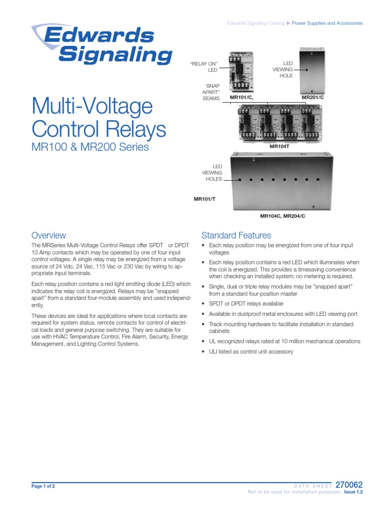 S270062 MR100 & 200 MultiVoltage Control Relays PDF Relay