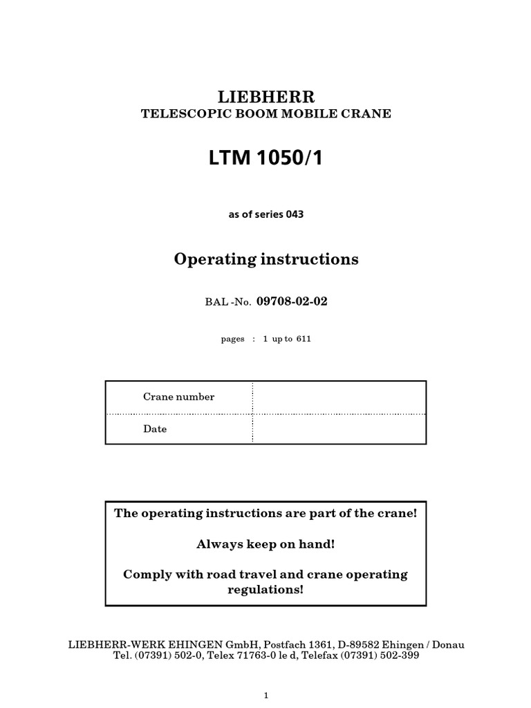 Operation Manual | PDF | Crane (Machine) | Axle