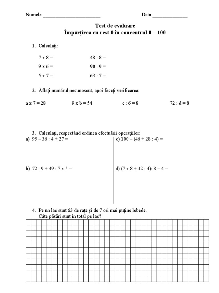 1 Test de Evaluare Impartirea | PDF