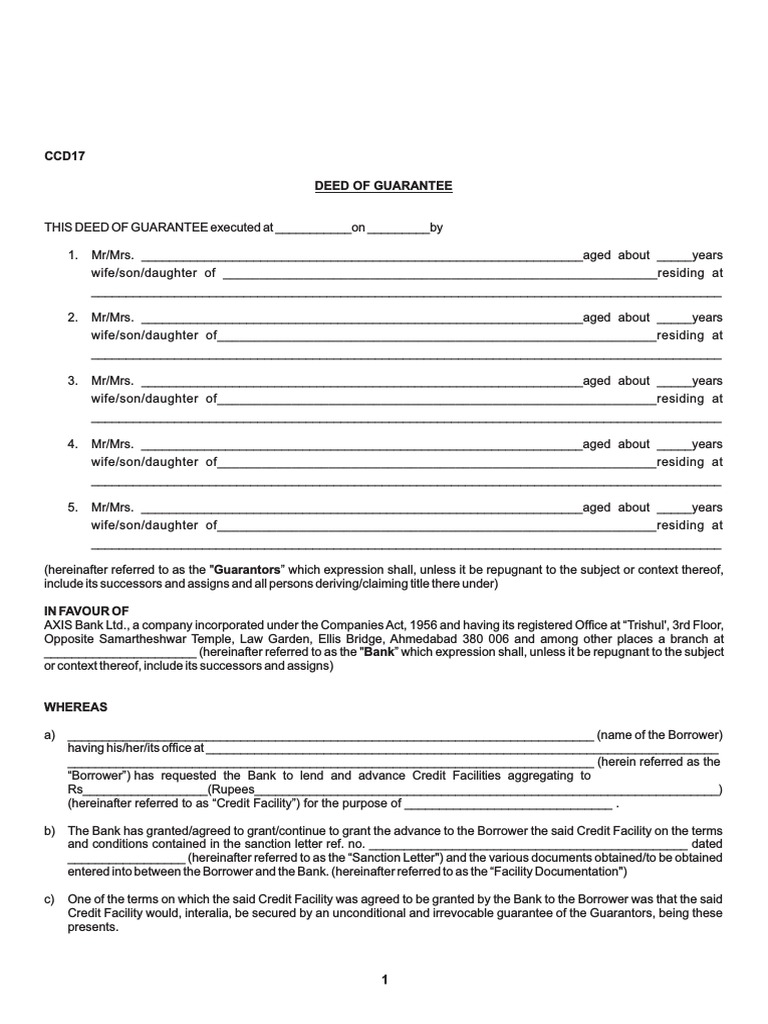 Deed of Guarantee PDF Guarantee Surety