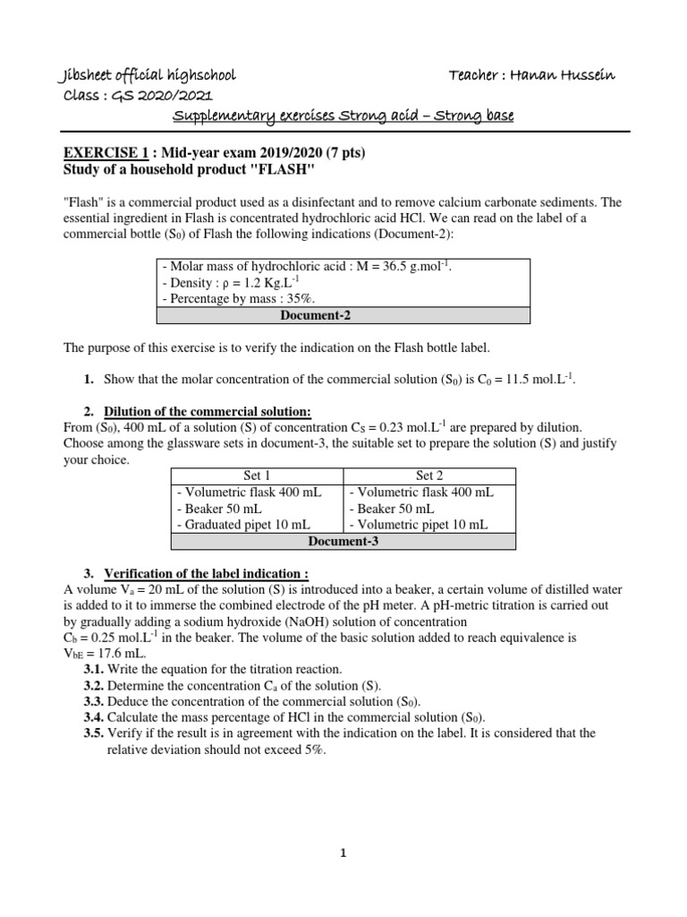 Extra Exercises Strong Acid Strong Base Download Free PDF Ph