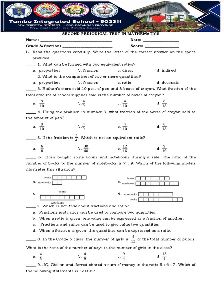 Grade 6 Math 2nd Periodical Test | PDF | Ratio | Percentage