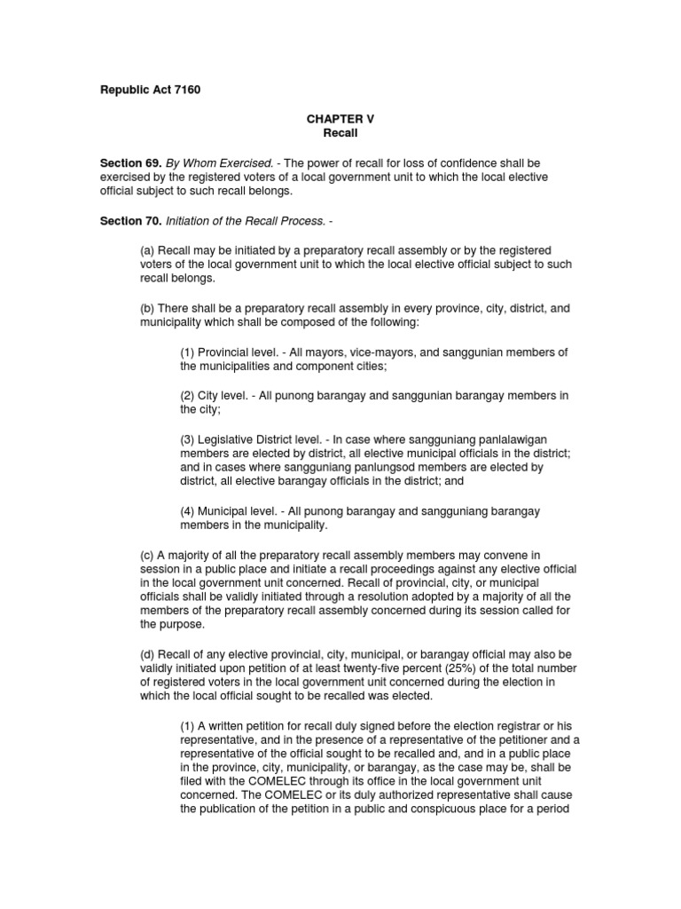 Procedures for recalling local elected officials through a vote of no