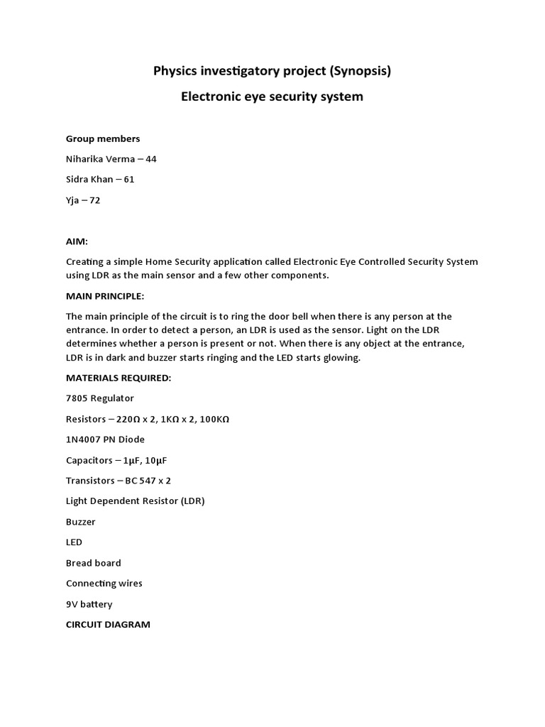 Electronic Eye Security System Project | PDF | Electrical Network ...