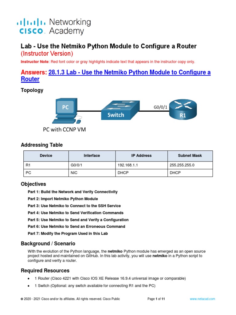 28.1.3 Lab - Use The Netmiko Python Module To Configure A Router ...