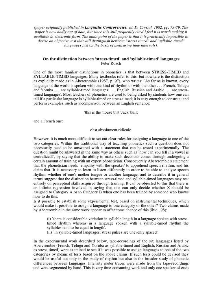 On The Distinction Between 'StressTimed' and 'SyllableTimed