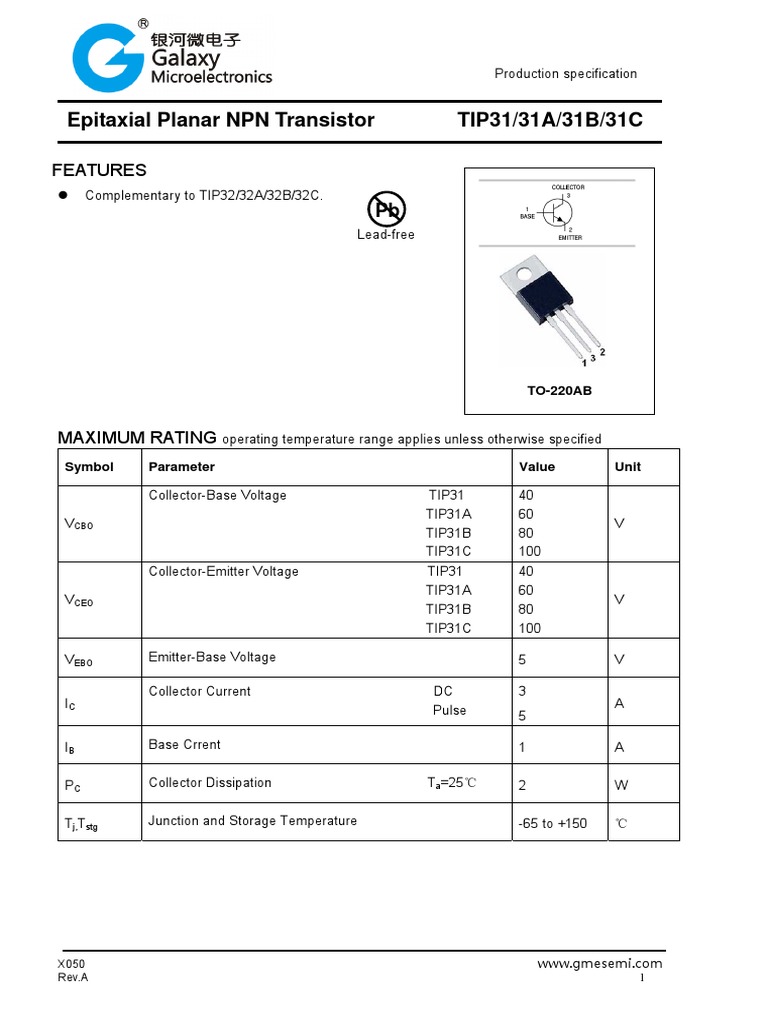 Tip31 Gme | PDF | Bipolar Junction Transistor | Electrical Components