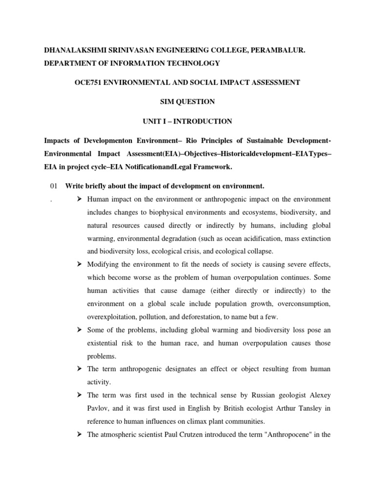 Eia Unit 1 Notes Pdf Human Impact On The Environment