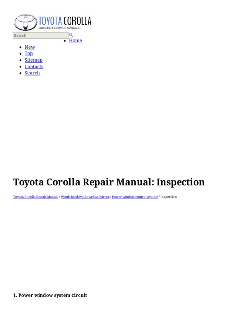 Toyota Corolla Repair Manual - Inspection - Power Window Control System ...
