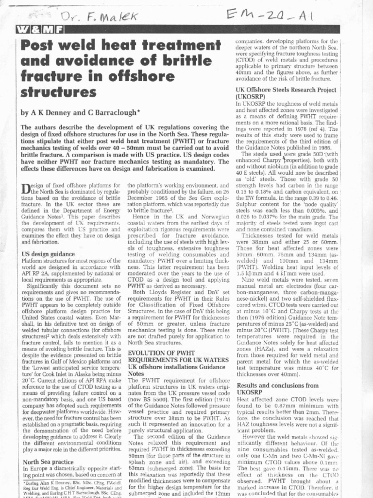 Post Weld Heat Treatmemt and Avoidance of Brittle Fracture I PDF
