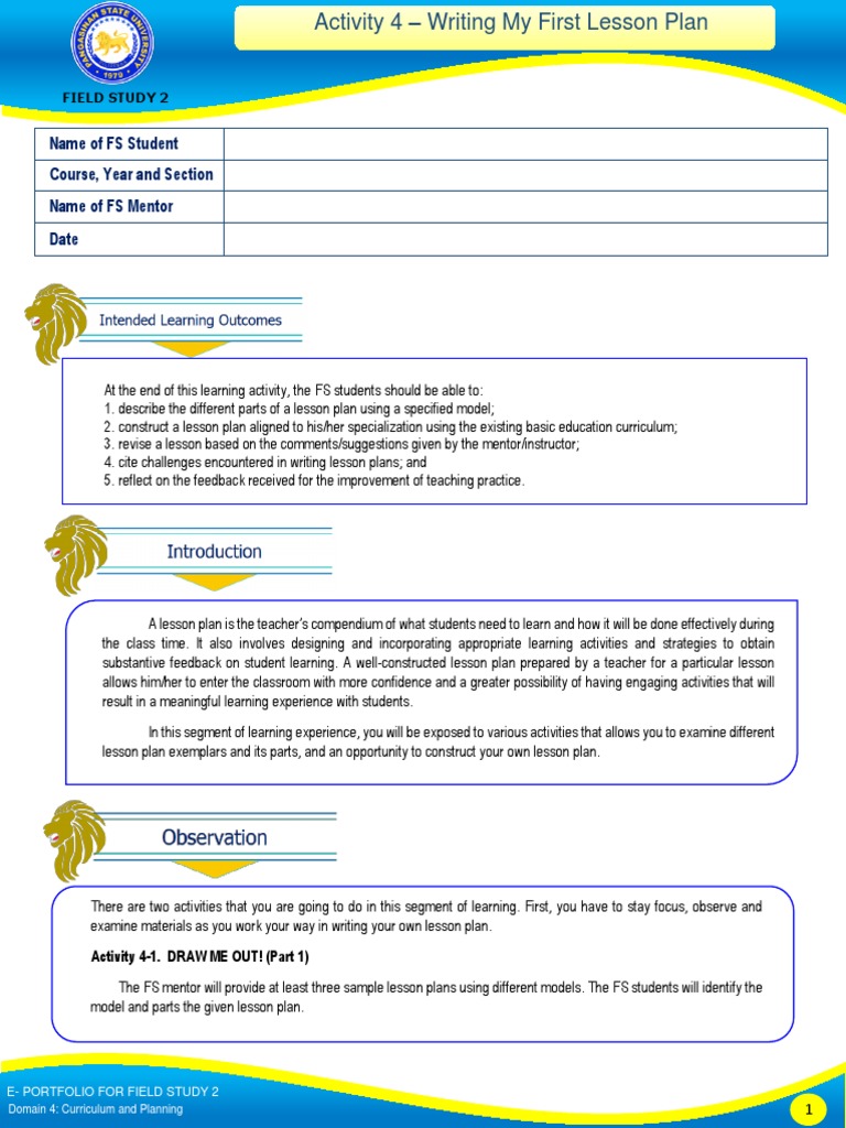 FS 2 Activity 4 Writing My First Lesson Plan | PDF