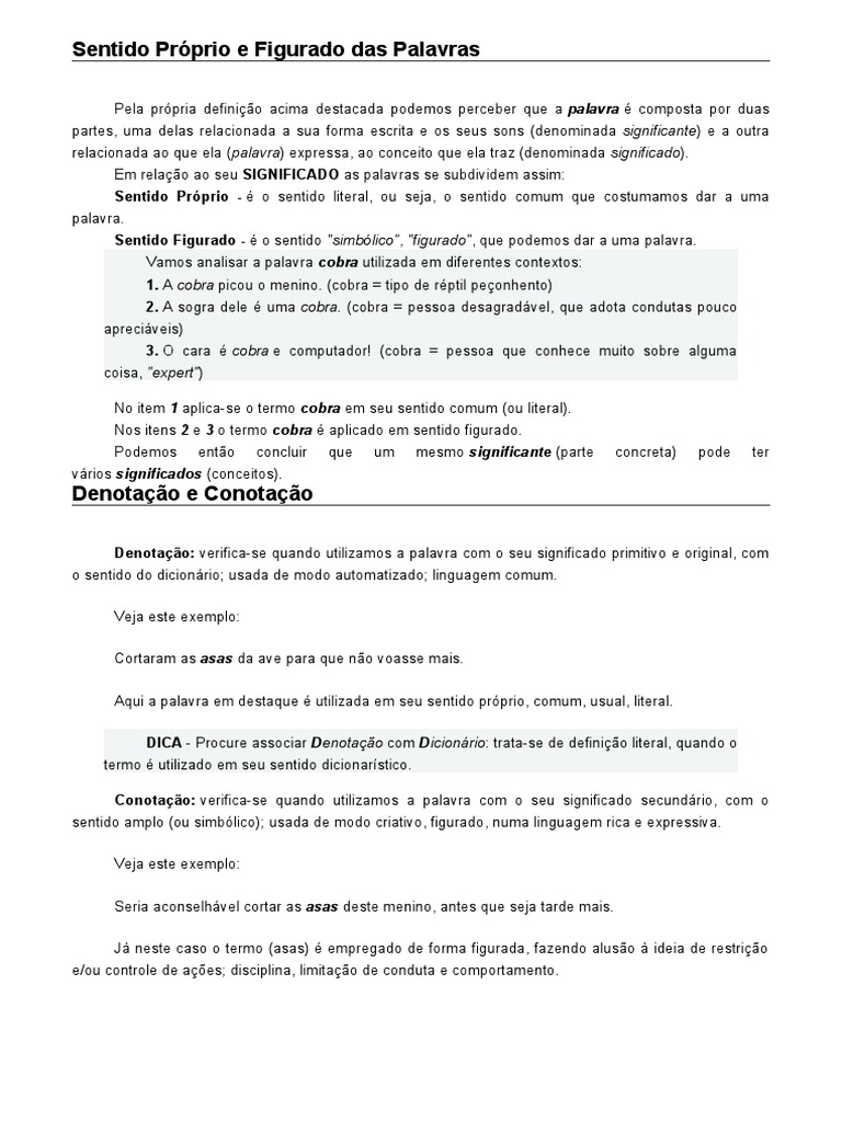 Sentido Próprio e Figurado Das Palavras | PDF