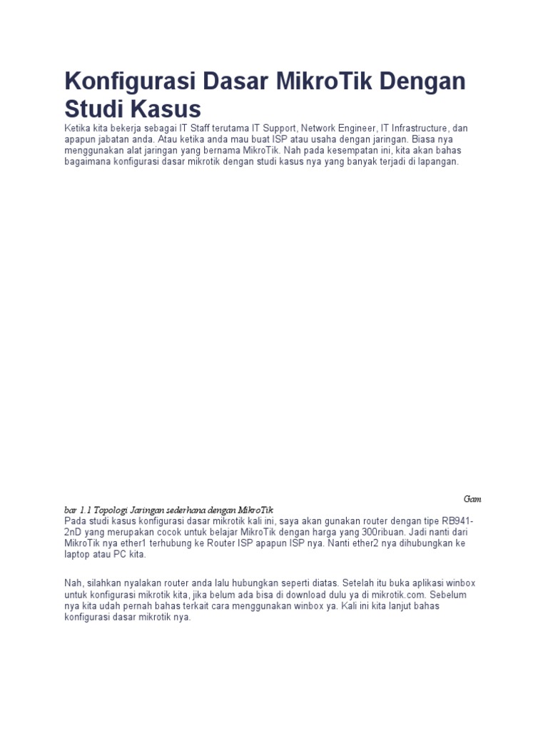 Konfigurasi Dasar Mikrotik Dengan Studi Kasus Pdf