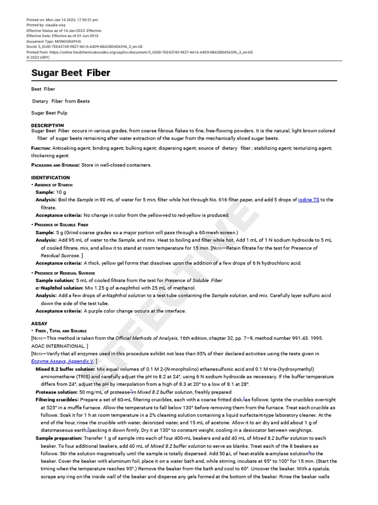 USPFCC Sugar Beet Fiber PDF Sugar Diet & Nutrition