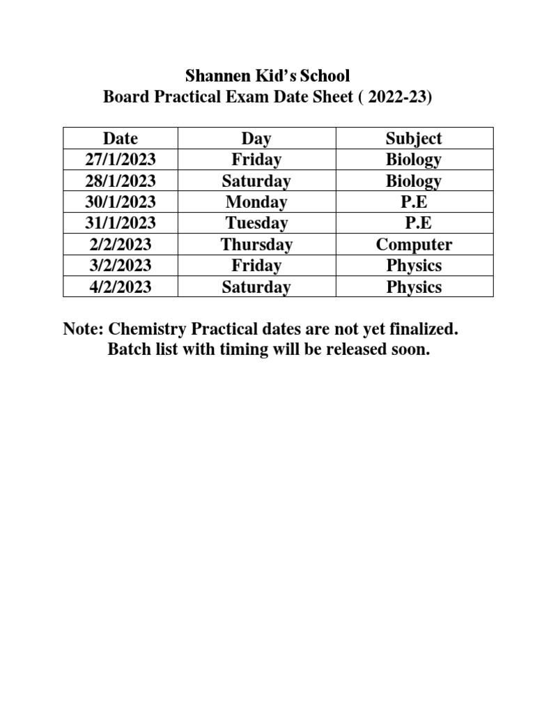 Board Practical Date Sheet 202223 PDF