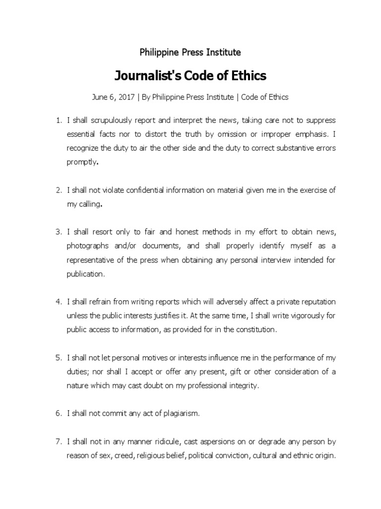 Philippine Journalists' Code of Ethics | PDF | Politics | Social Science