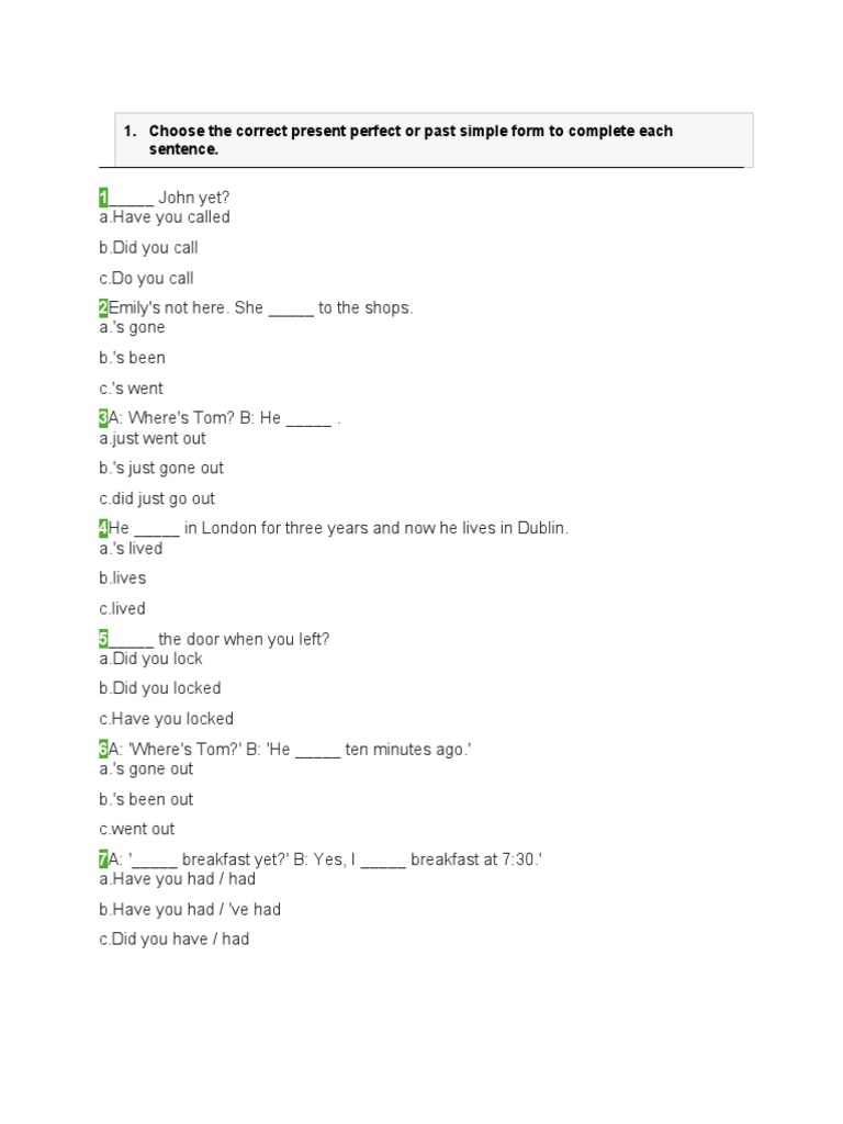 Present Perfect vs Past Simple Exercises | PDF | Linguistics