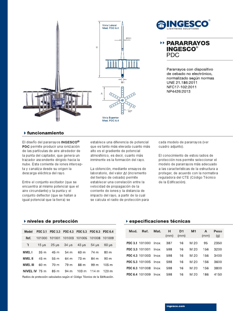 Pararrayos - PDC - Es - Cte INGESCO | PDF | Ingenieria Eléctrica ...