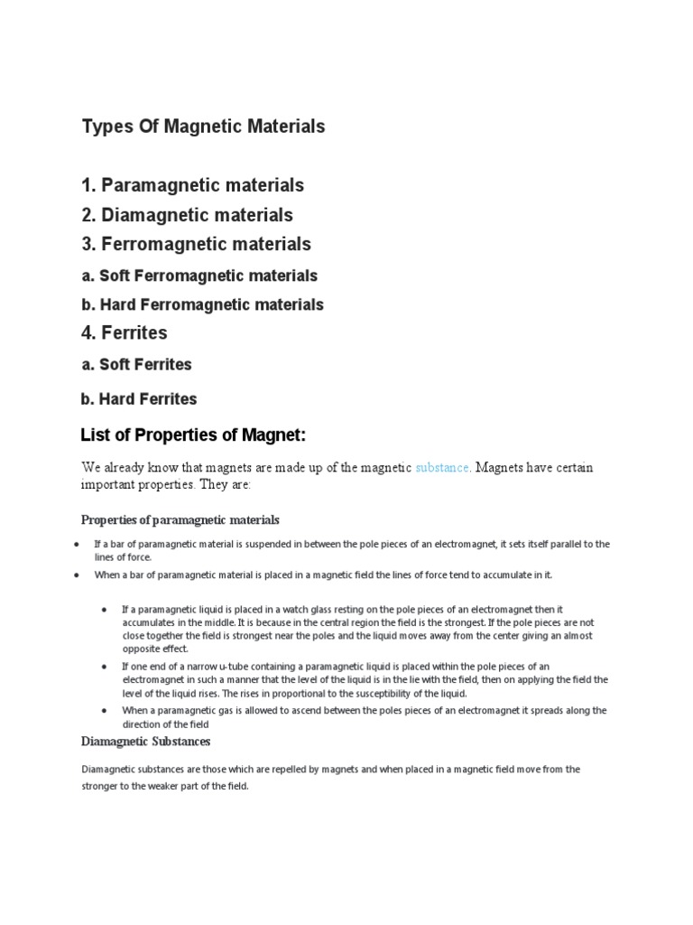Types of Materials PDF