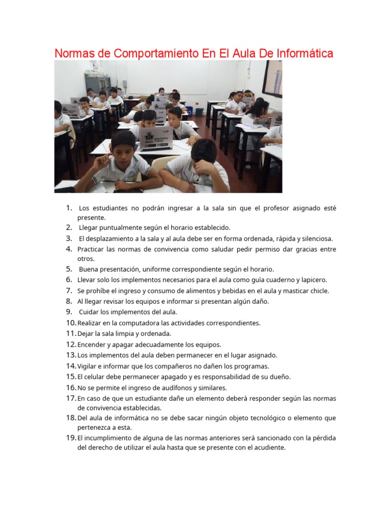 Normas de Comportamiento en El Aula de Informática | PDF