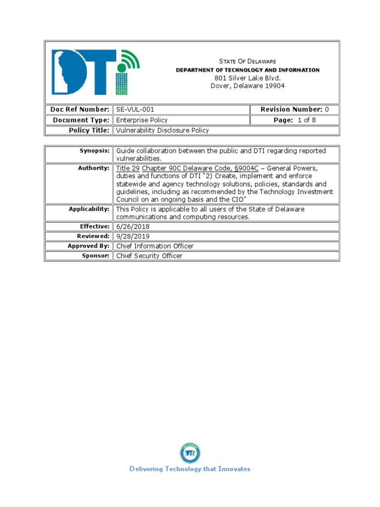 Delaware Vulnerability Disclosure Policy | PDF | Denial Of Service ...
