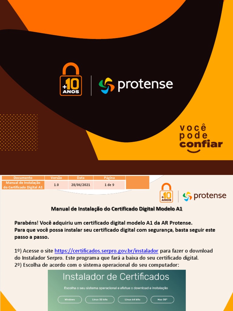 Manual Instalação CD A1 Protense v1.1 | PDF | Senha | Certificado de ...