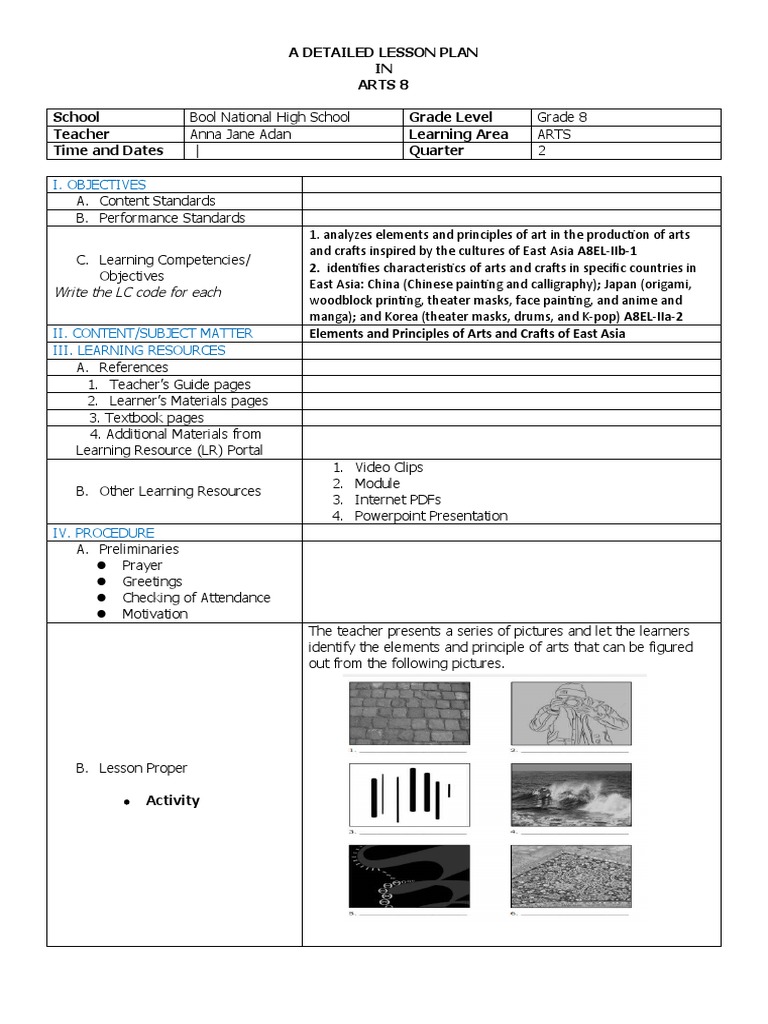 Dlp In Arts 8 Q2 Week 1 Pdf Calligraphy East Asia