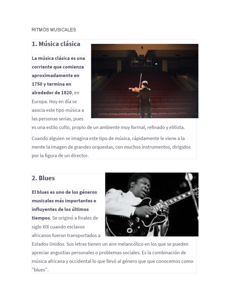 10 Ritmos Musicales Clásicos y Modernos | PDF | Blues | La música rock