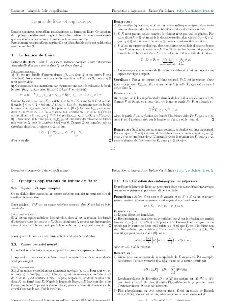 Applications du lemme de Baire | PDF | Limite (mathématiques ...