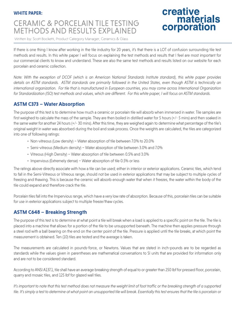 Ceramic Tile Testing Standards Explained | PDF | Tile | Minerals