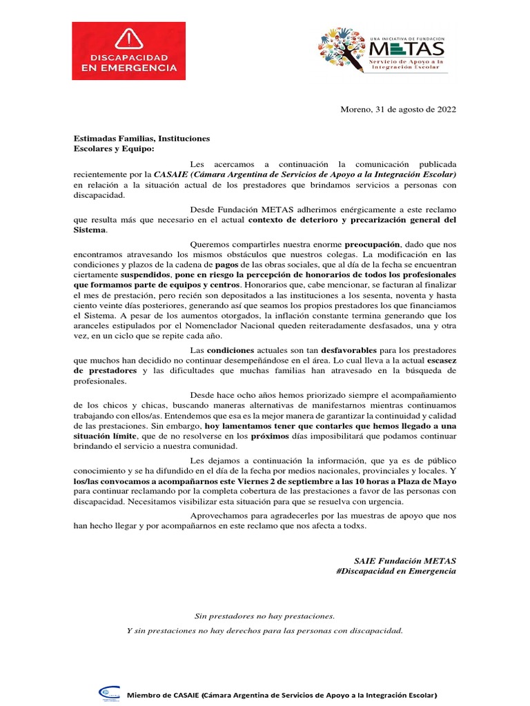 Comunicado Metas 310822 | PDF | Invalidez