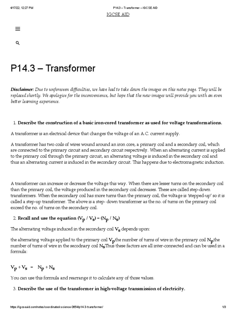 Transformer Notes Explained Pdf Transformer Inductor