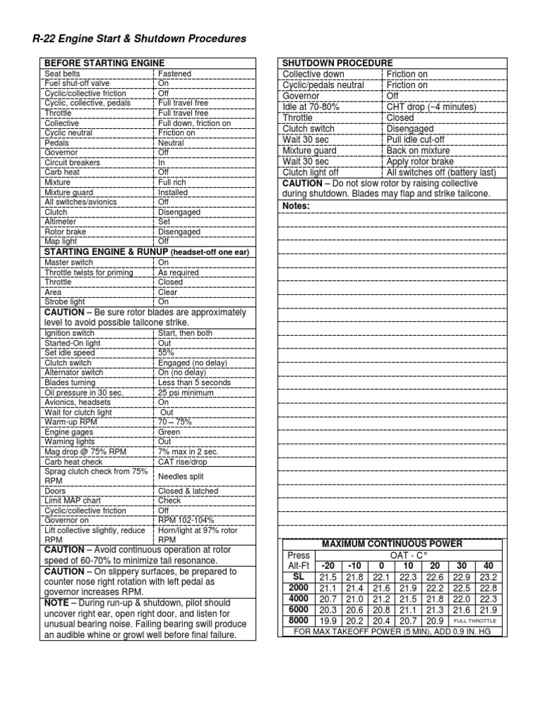 R-22 Engine Start and Shutdown Guide | PDF | Clutch | Throttle